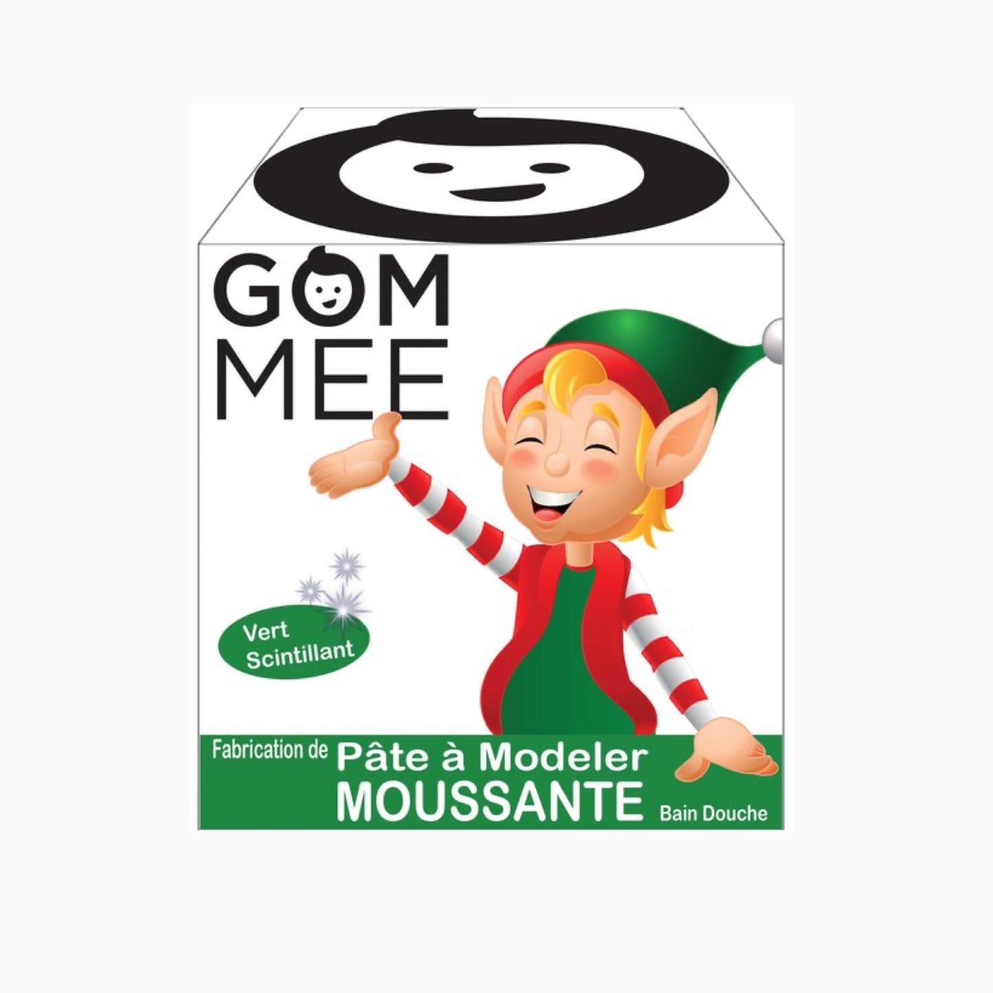 BOITE LA FABRIQUE LUTIN DE NOËL, PÂTE À MODELER MOUSSANTE SCINTILLANTE CORPS, VERTE