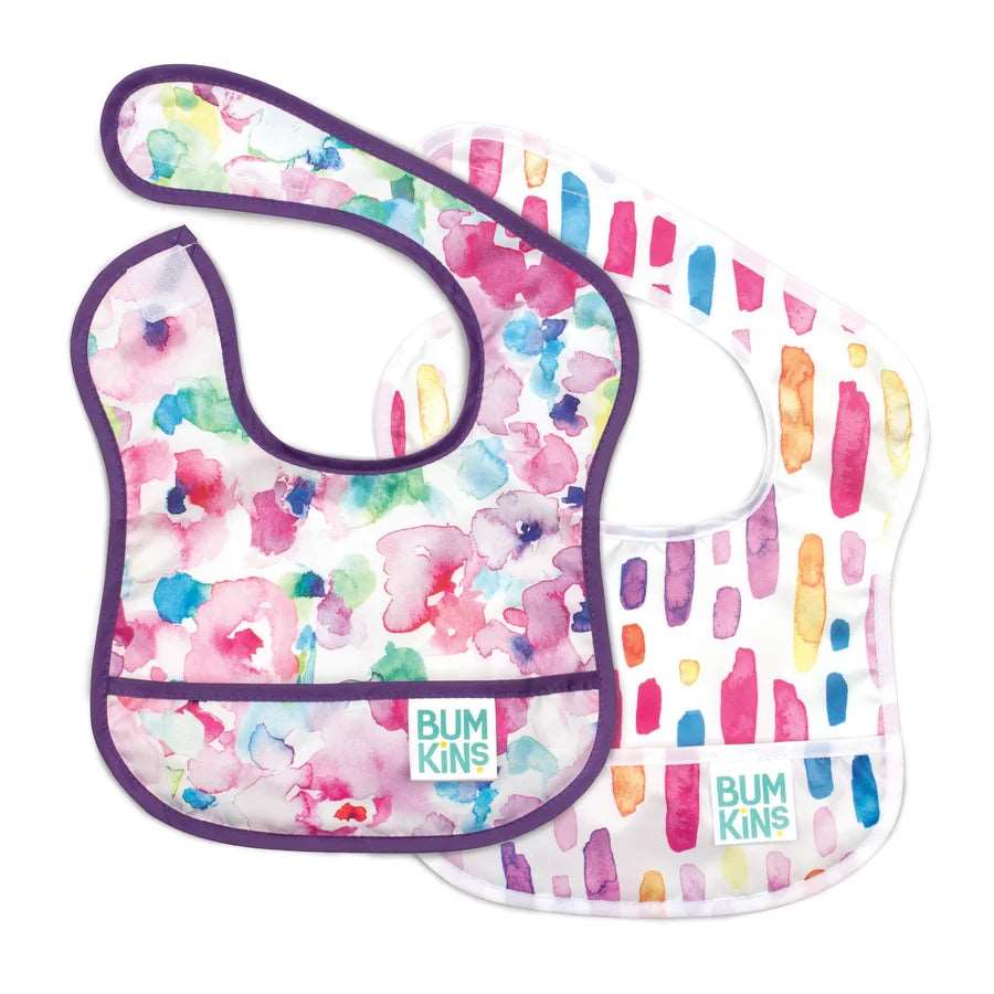 Bavette pour bébé pat de 2 - Aquarelle Fleur, AquarelleStripe