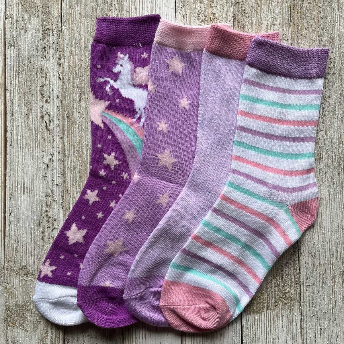 Bas - Ensemble de 4 paires - Licornes - Taille 5 à 9