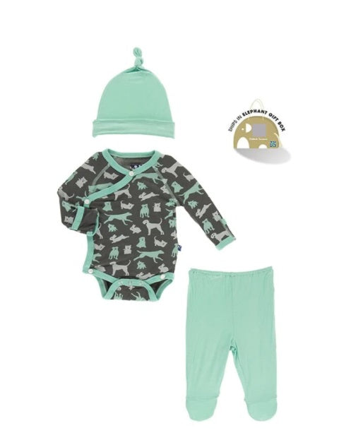 Ensemble-cadeau imprimé avec bonnet à nœud unique - Stone domestic animal