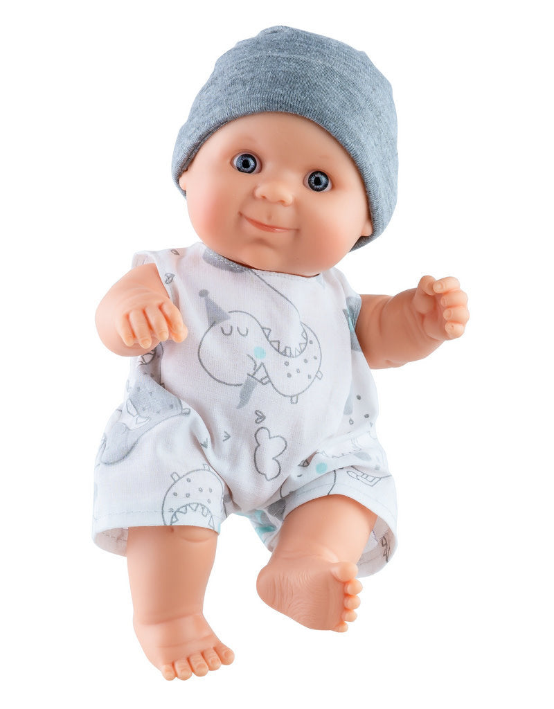 VÊTEMENTS DE POUPÉE PÈQUE- BARBOTEUSE DINOSAURES ET BONNET GRIS