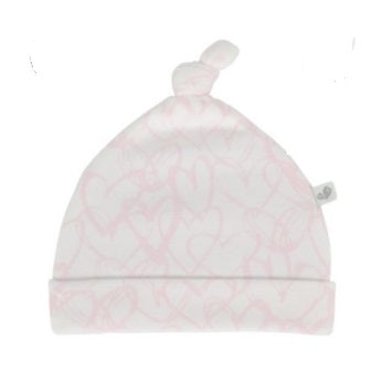 Bonnet à noeud bambou - Ivoire coeurs roses - 6/9 mois