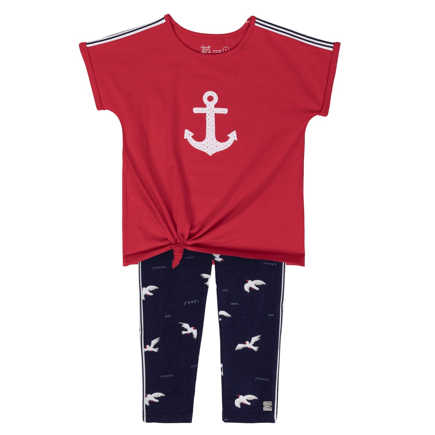 Ensemble tunique rouge noué devant et legging imprimé goélands - Pirouette & Cie