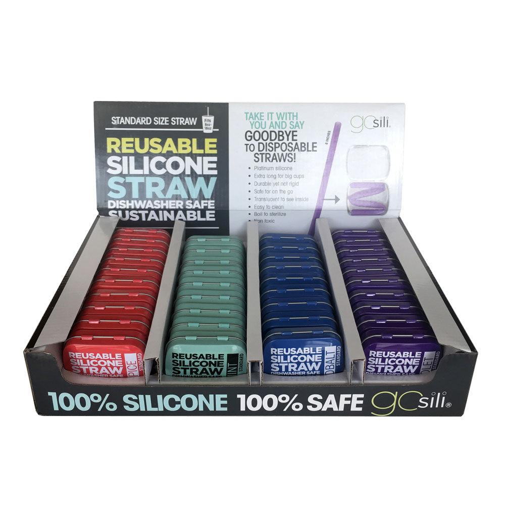 Silikids - Grandes pailles réutilisables en silicone - Bleu/Mauve/Menthe ou Rouge