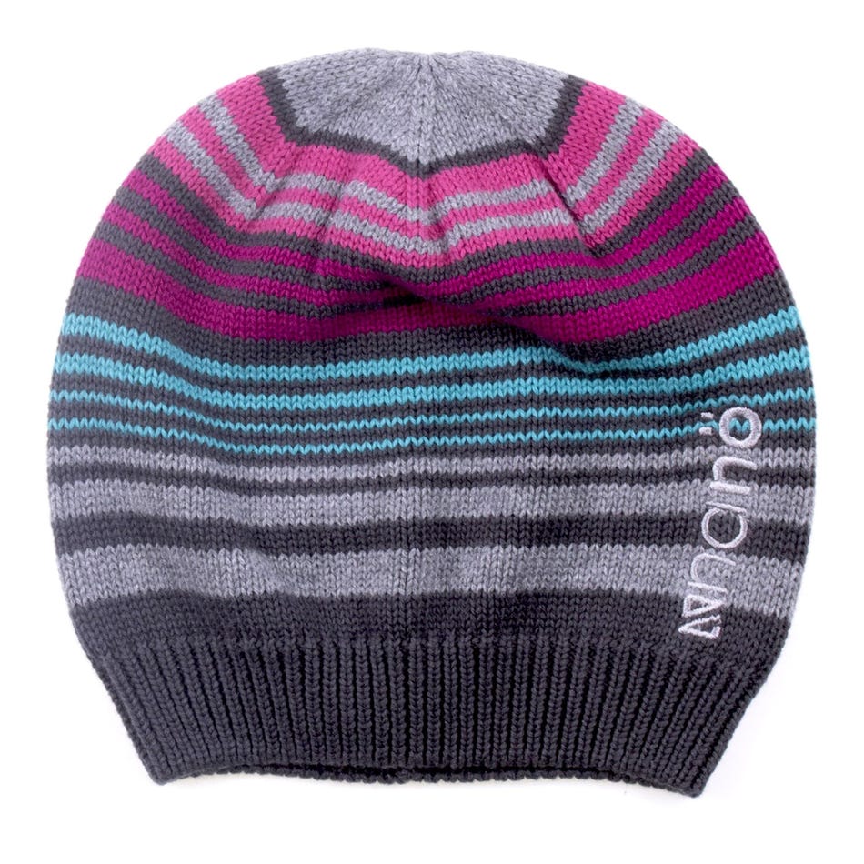 Tuque rayée en tricot - Fuchsia gris et turquoise 2/4 ans