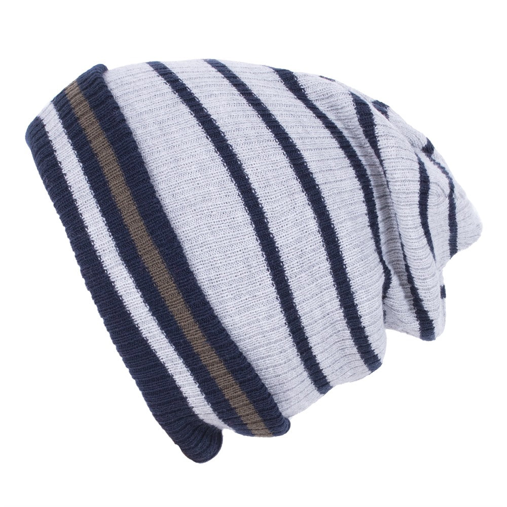 Tuque Beanie rayée en tricot - Gris vert et marine - 2/6 ans