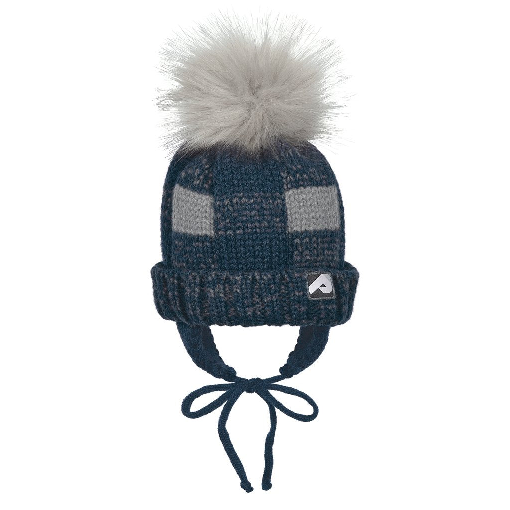 Tuque d'hiver avec pompon amovible - Marine & gris - 0 à 24 mois