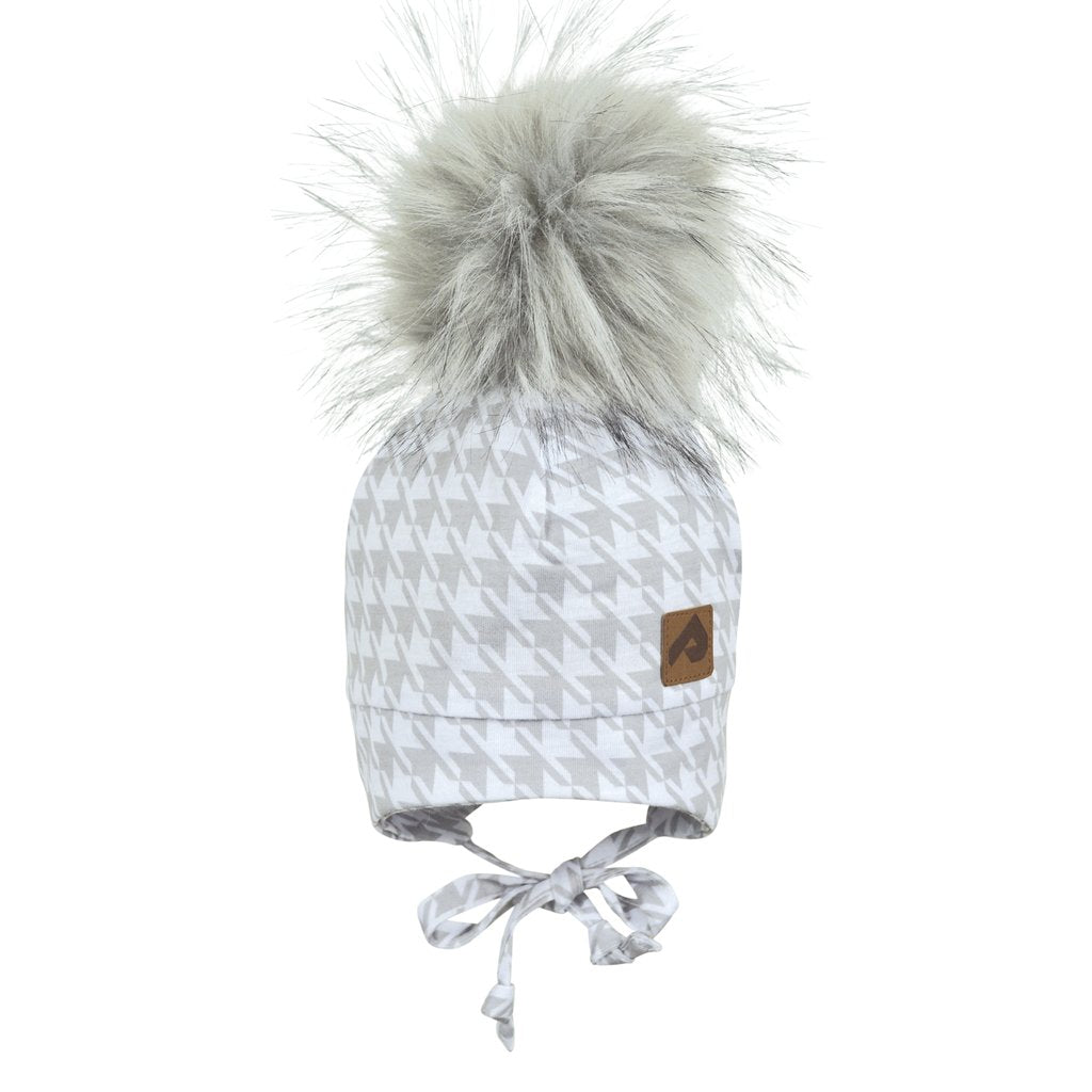 Tuque avec cache-oreilles et pompon - Pied de poule gris - Pirouette & Cie