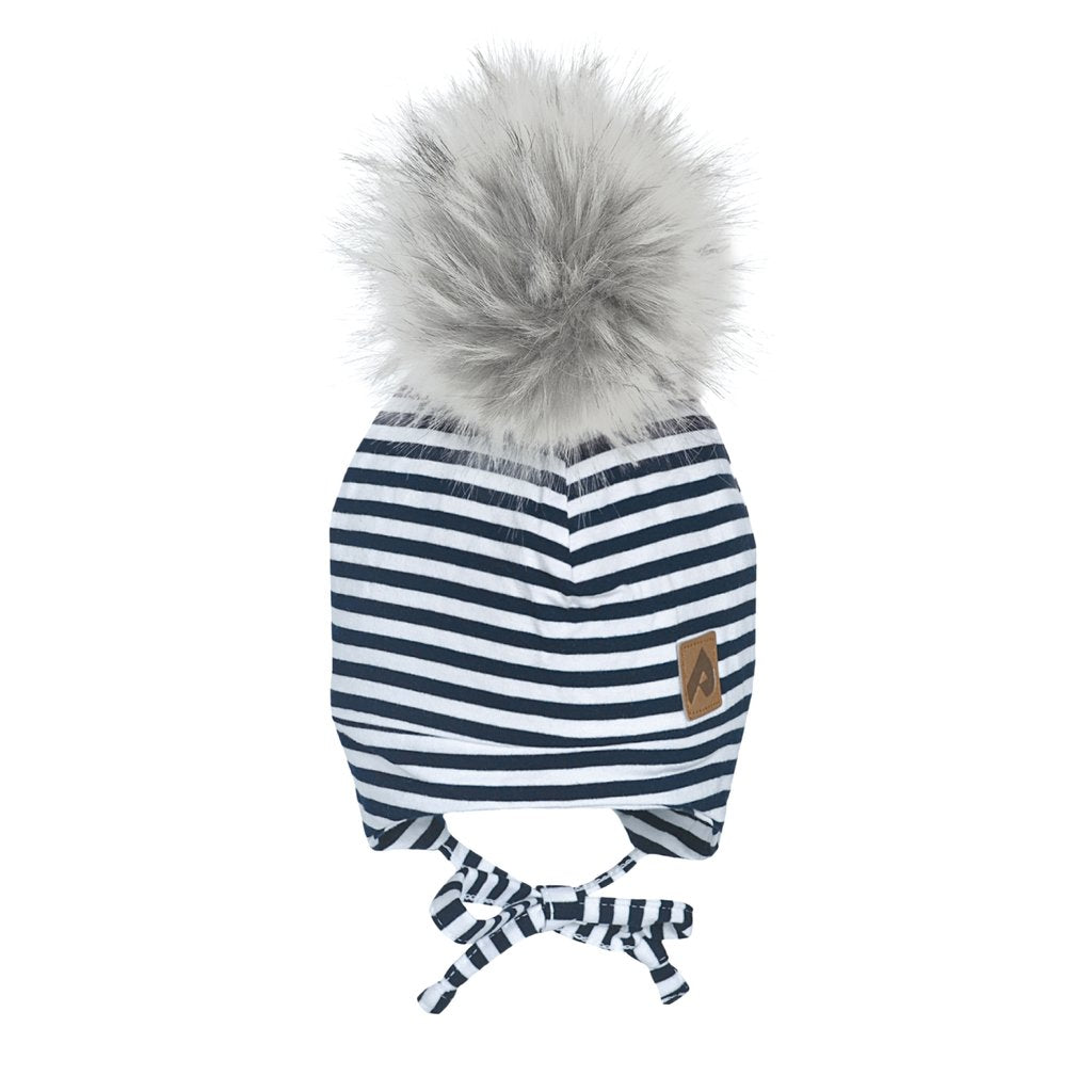 Tuque avec cache-oreilles et pompon - Rayures marine - Pirouette & Cie