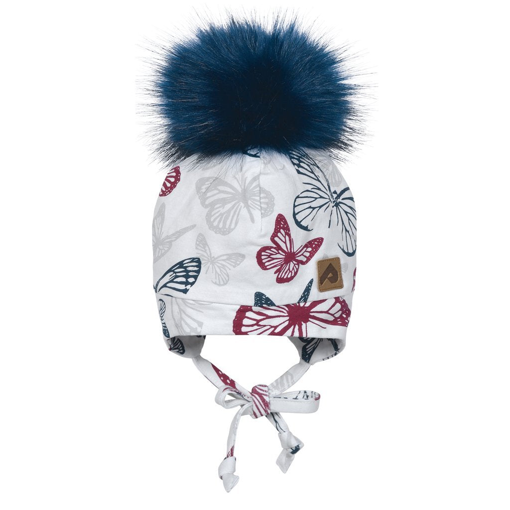 Tuque avec cache-oreilles et pompon - Papillon framboise