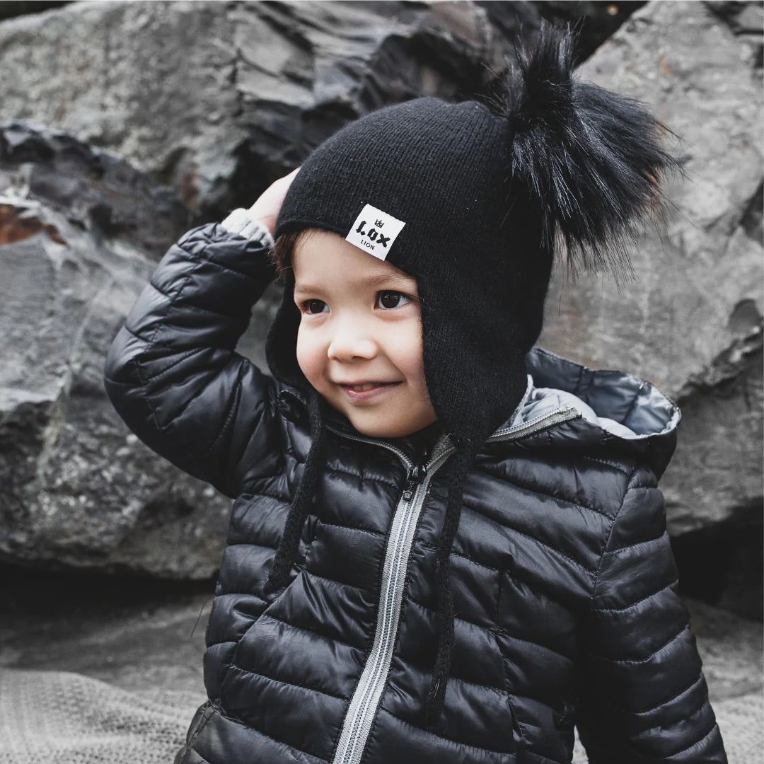 Tuque d’hiver à pompon 2 synthétiques MACAZA -ANGORA - Noir - 6 mois à 4 ans