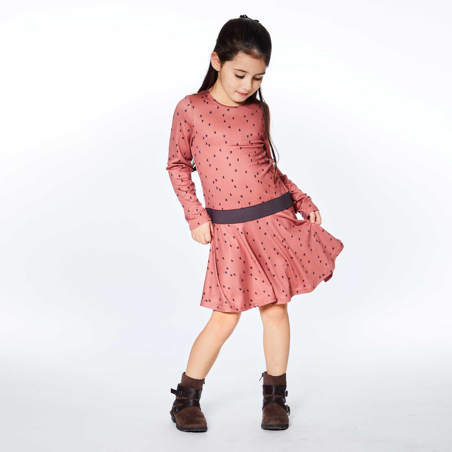 Robe à manches longues imprimée E20J90-042- 3 à 12 ans