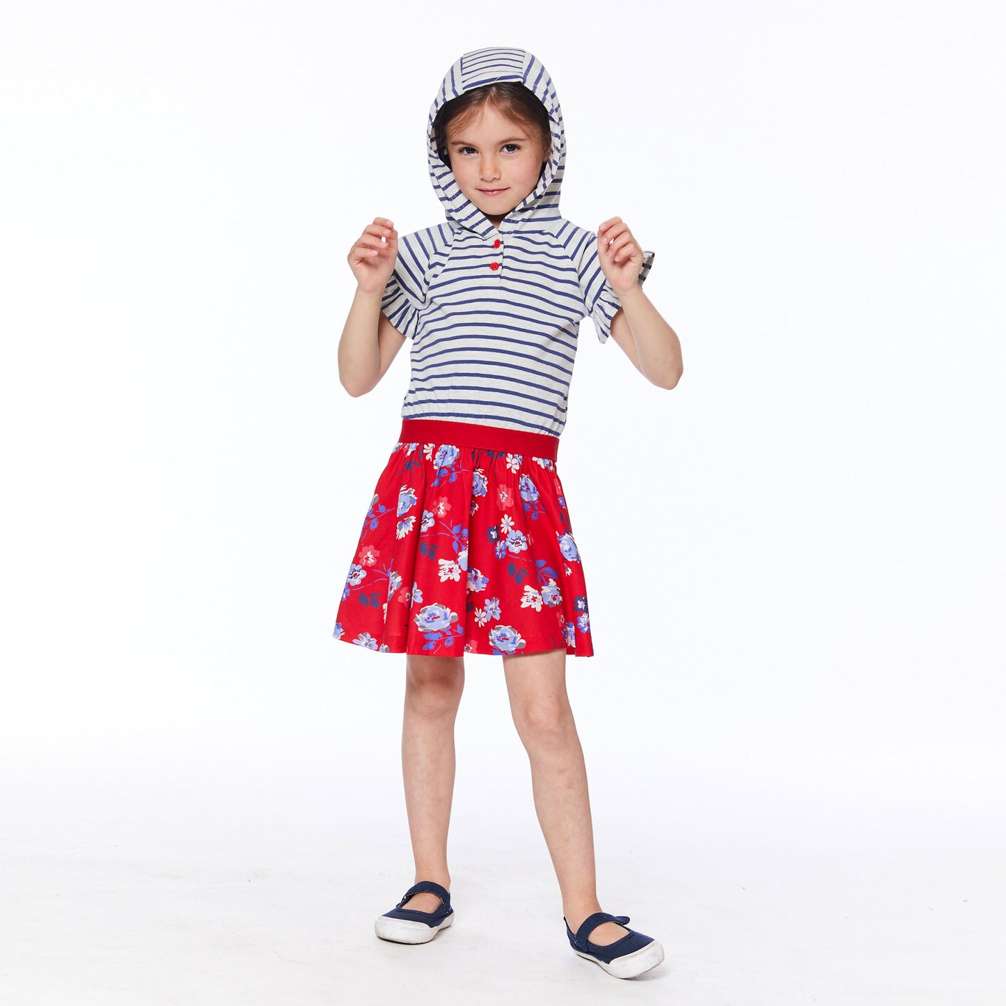 Robe avec capuchon E30G92-052 - Rayé indigo et avoine - 2 à 12 ans