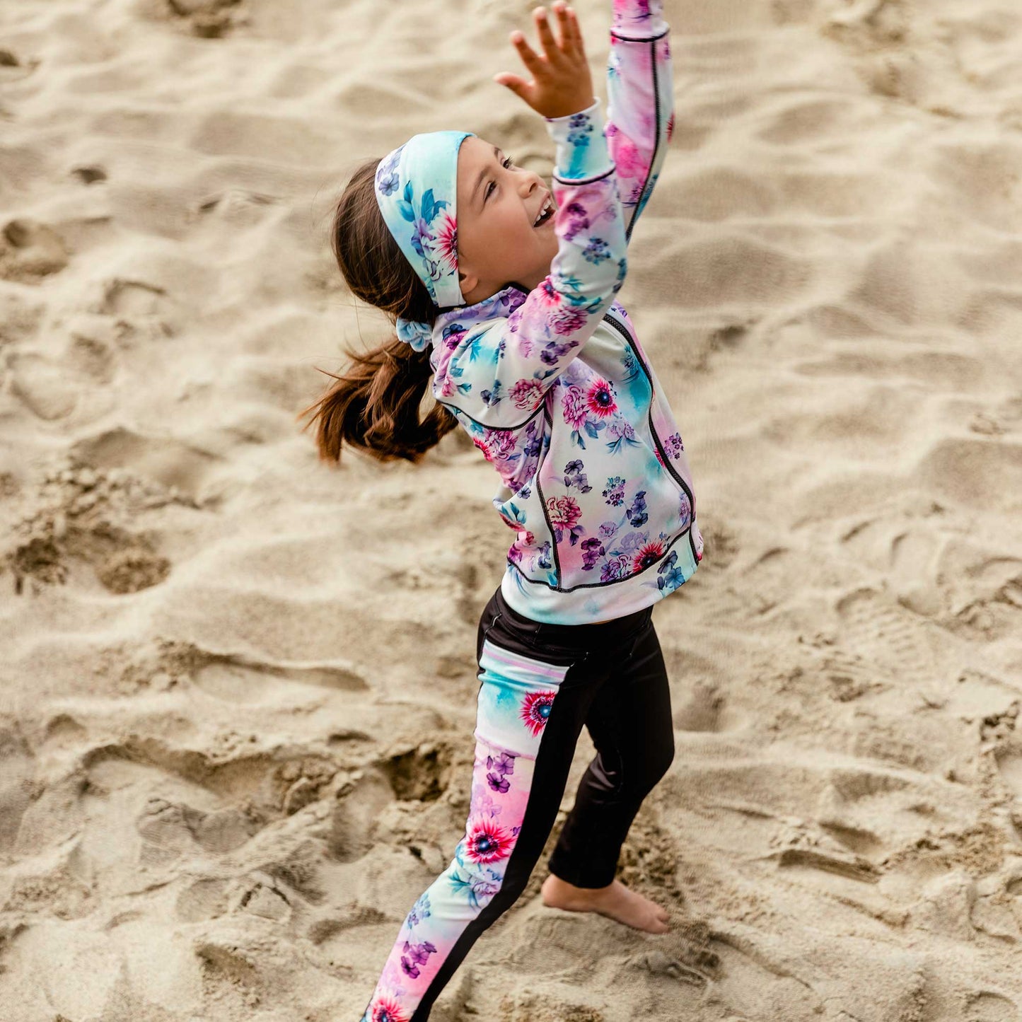 Veste réversible athlétique E30X30-088 - Anthracite/Fleurs Tie dye - 3-14 ans