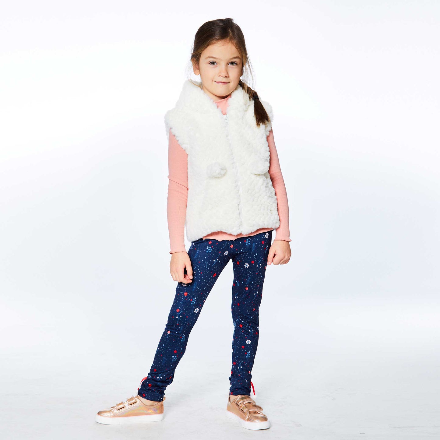 Legging avec pompons au bas E20H61-036 - Imprimé fleurs - 3 à 12 ans