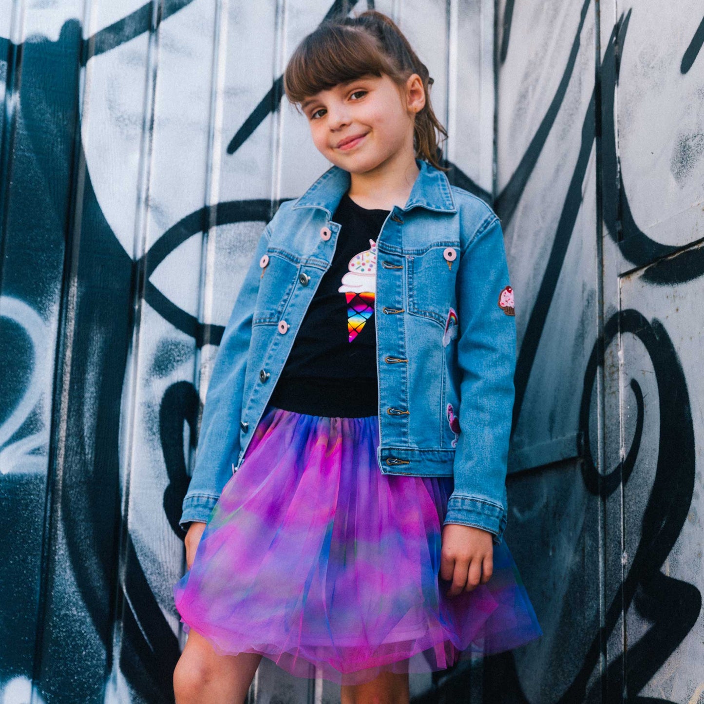 Jupe imprimée en tulle E30J80-087 - Multicolore - 2 à 14 ans