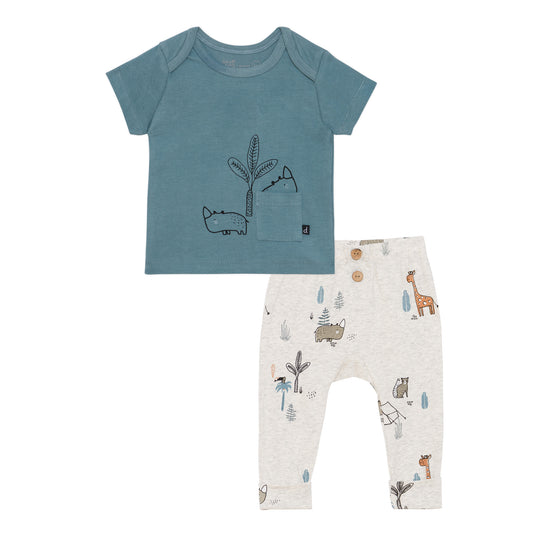 Ensemble 2 pièces en coton organique D30DD13 - Bleu - 3 à 24 mois