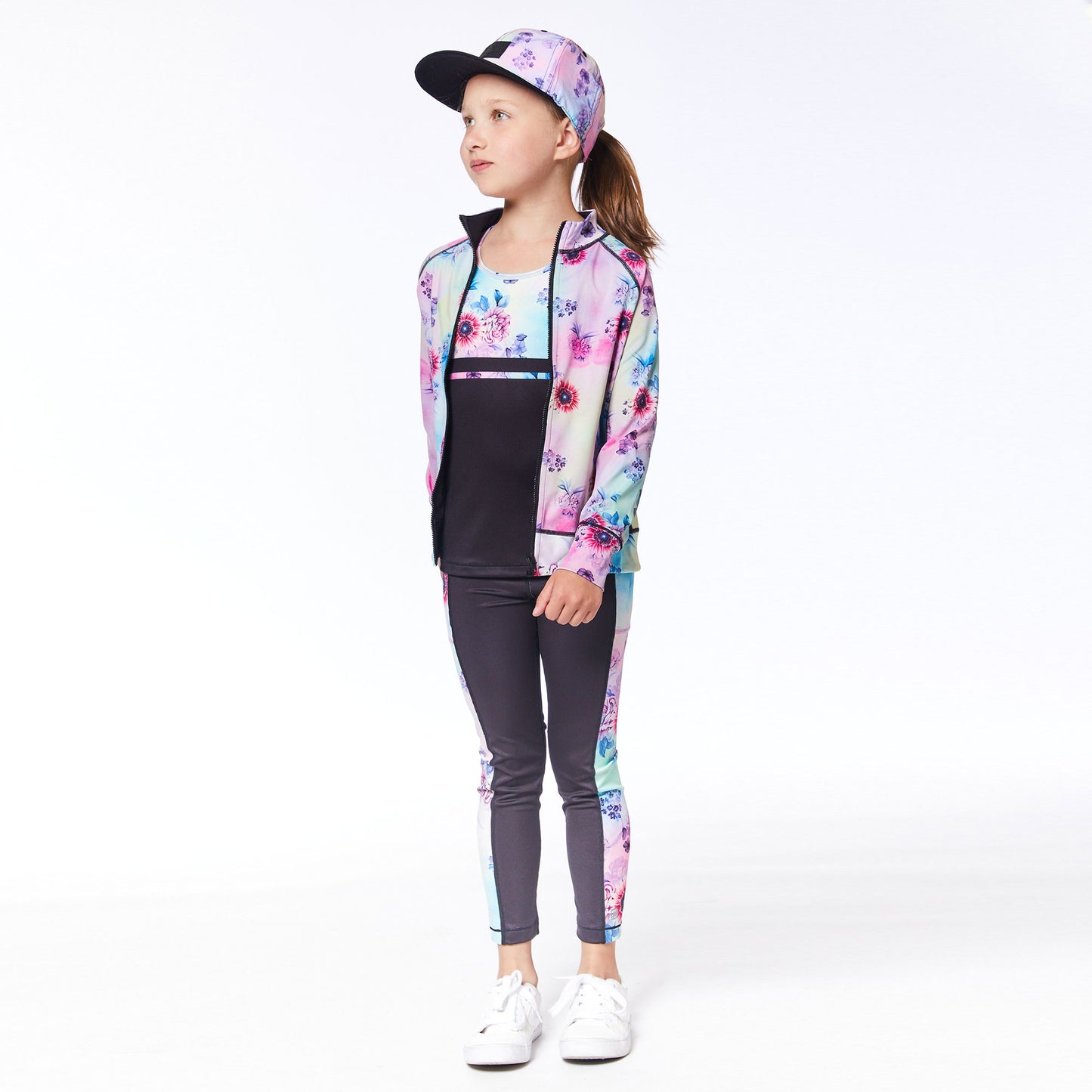 Veste réversible athlétique E30X30-088 - Anthracite/Fleurs Tie dye - 3-14 ans