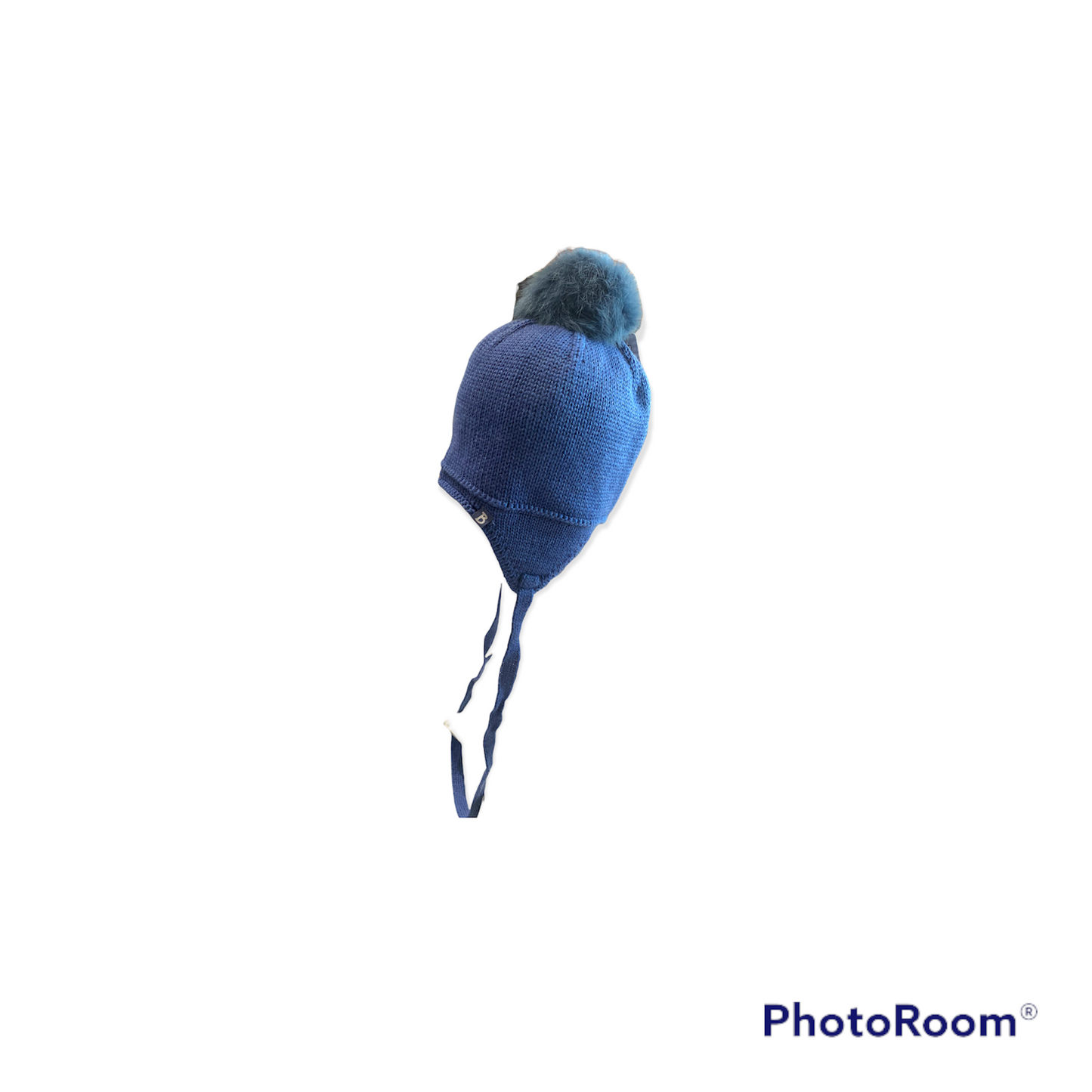 Tuque à oreilles pompon de fourrures lapin - Bleu