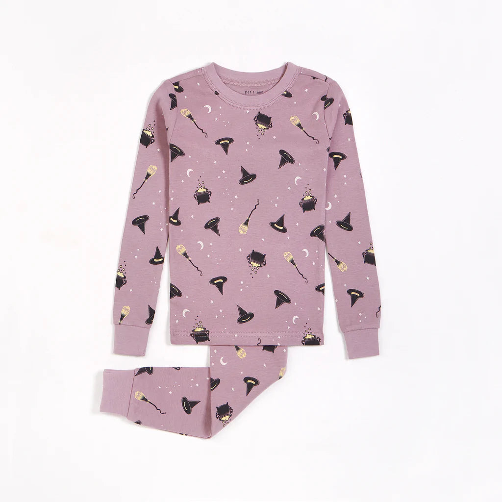 Ensemble pyjama violet à imprimés de sorcières phosphorescent - 2 à 14 ans