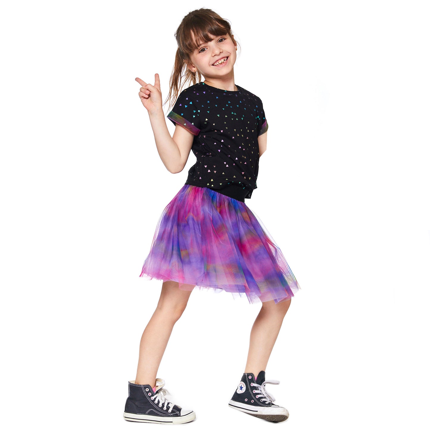 Robe avec jupe imprimée en tulle E30J91-000 - Multicolore - 2 à 14 ans