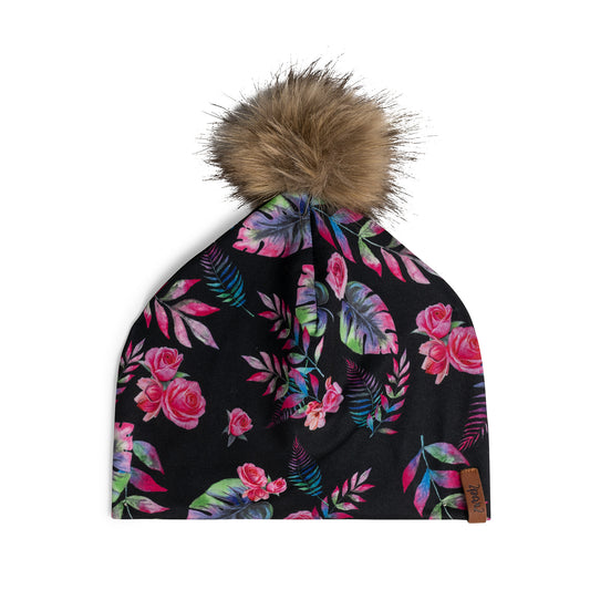 Tuque en coton avec pompon synthétique D30W20-014- Fleurs Multicolores