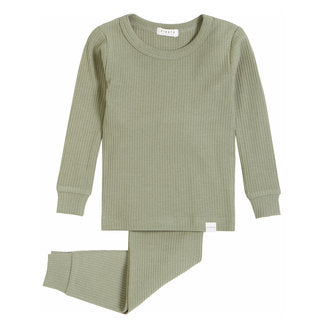 Pyjama 2 Pièces en Coton Biologique, Vert Côtelé - 2 à 14 ans