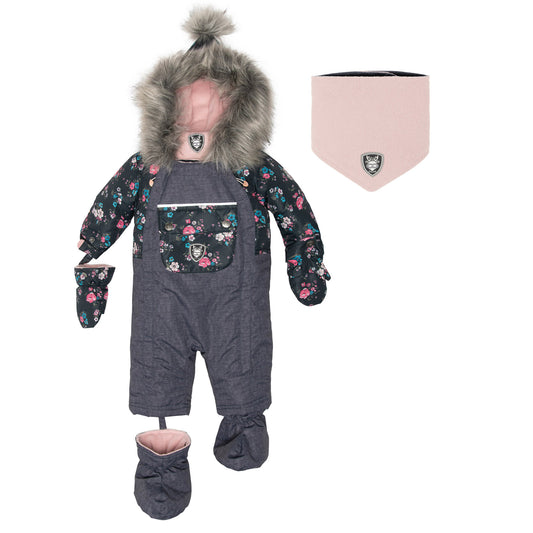 HABIT DE NEIGE 1 PIÈCE « Gris texturé et imprimé de fleurs » D10H702-003 - 6 à 24 mois