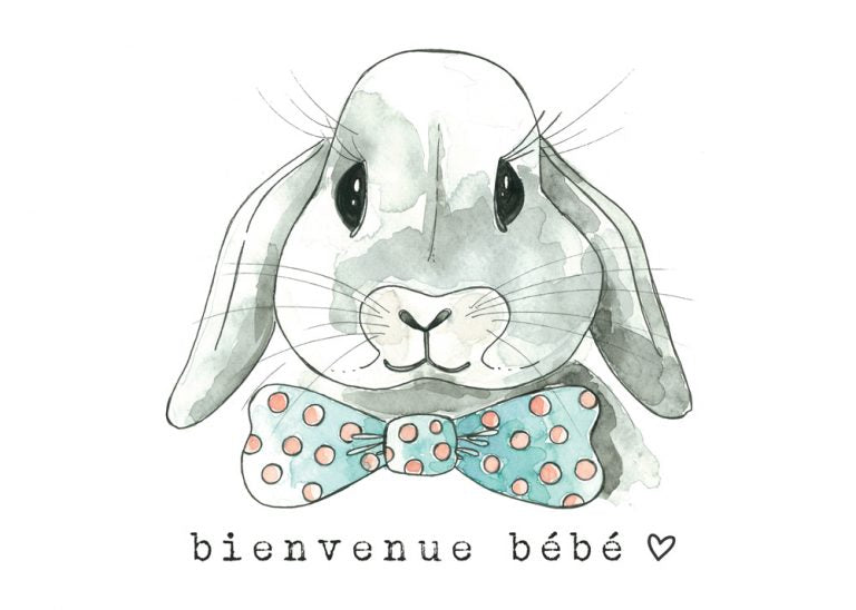 Carte avec illustration à l'aquarelle - Léo 03 - Bienvenue bébé