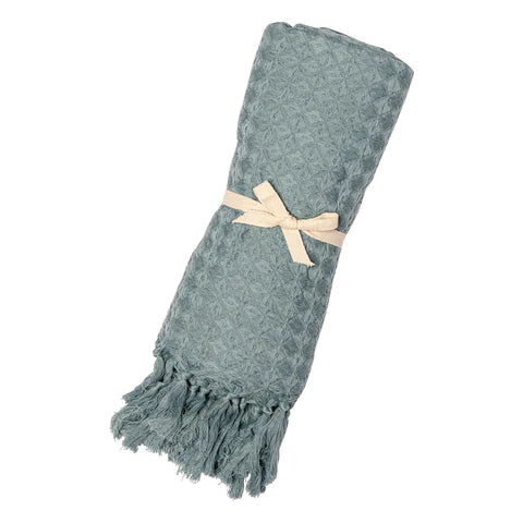 Couverture mousseline gaufrée en coton biologique - Sarcelle