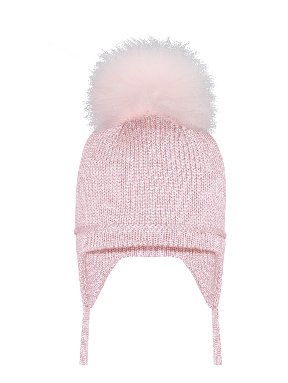Tuque à oreilles pour bébé - Pompon en synthétique - Rose pâle