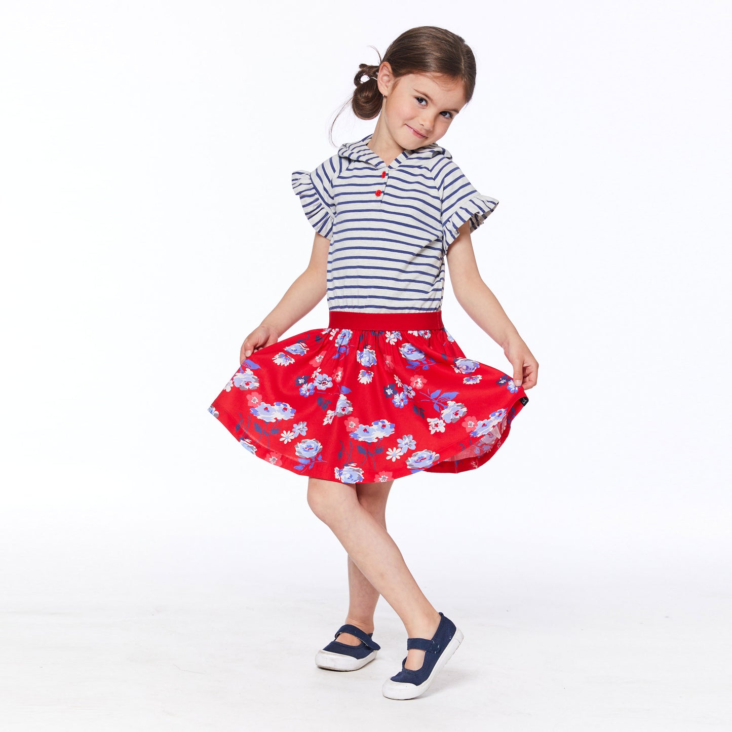 Robe avec capuchon E30G92-052 - Rayé indigo et avoine - 2 à 12 ans