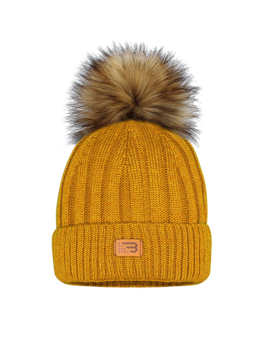 Tuque avec pompon naturel - 3/5 ans à 9 ans + (Adulte) - Moutarde