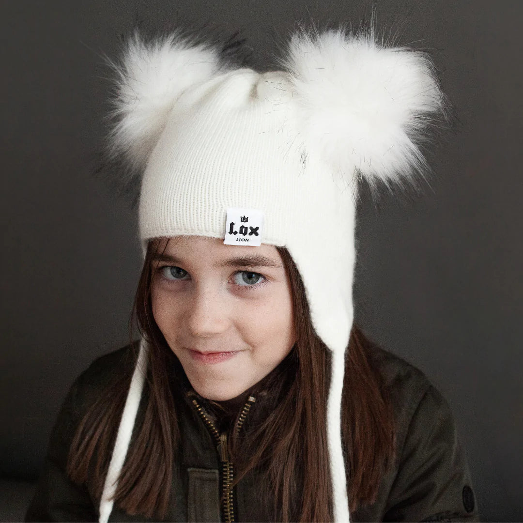 Tuque d’hiver à pompon 2 synthétiques MACAZA -ANGORA - Blanc- 6 mois à 4 ans