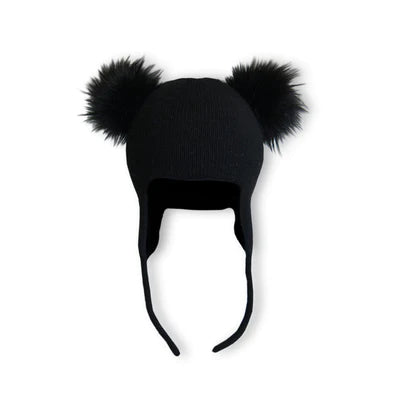 Tuque d’hiver à pompon 2 synthétiques MACAZA -ANGORA - Noir - 6 mois à 4 ans