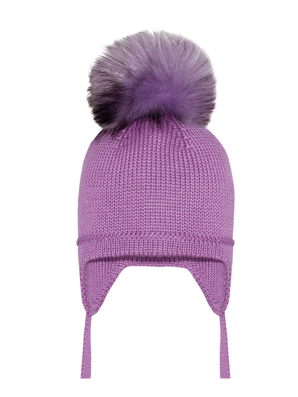 Tuque à oreilles pour bébé - Pompon en synthétique - Lavande