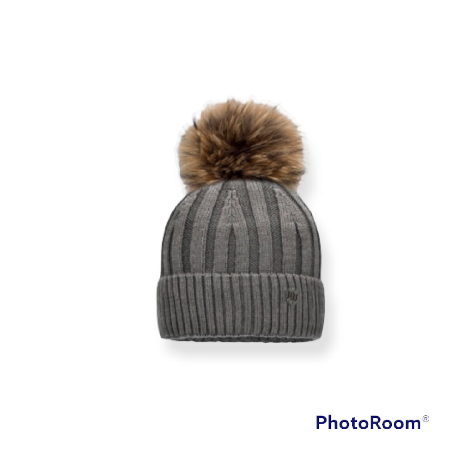 Tuque avec pompon naturel - 3/5 ans à 9 ans + (Adulte) - Grise