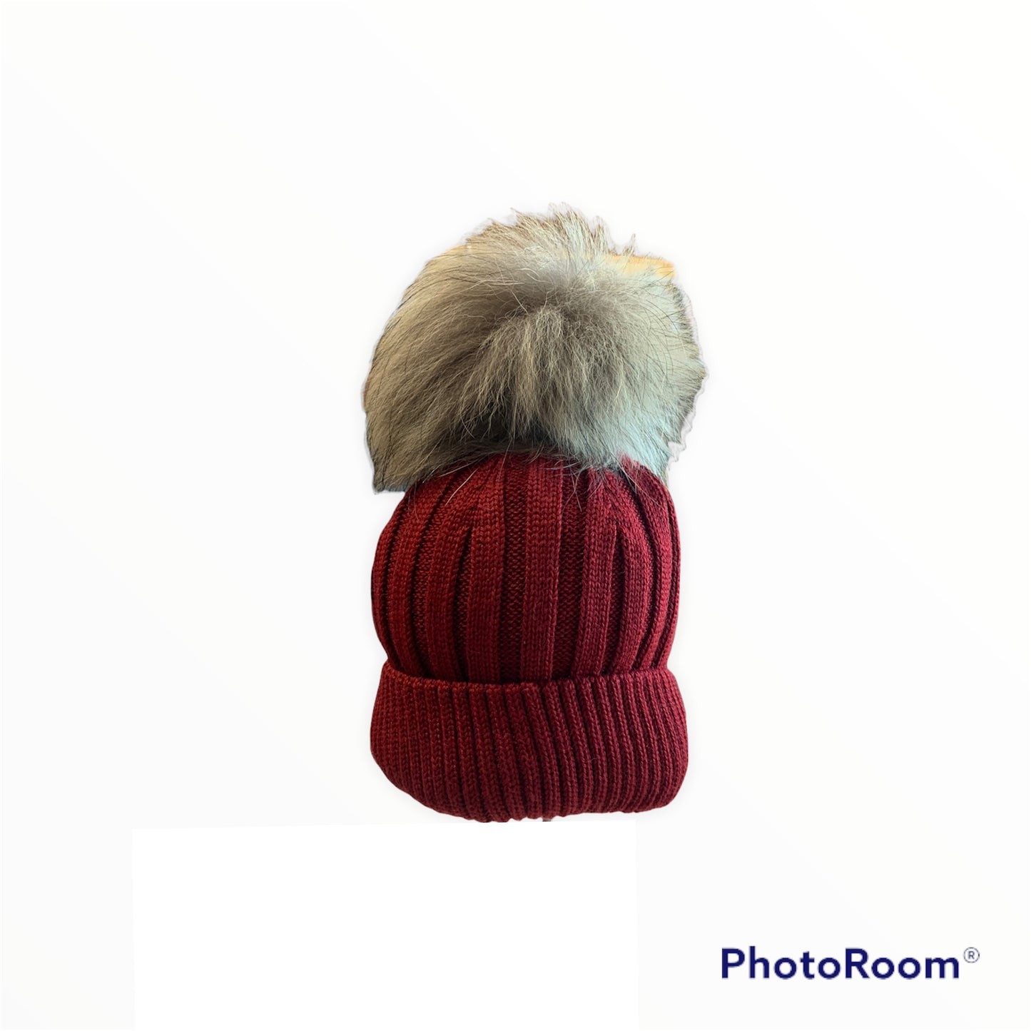 Tuque en lainage avec pompon naturel 5-7 ans - Bourgogne