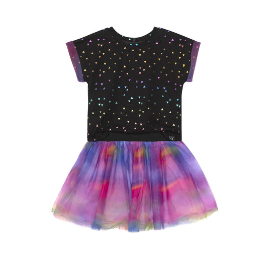 Robe avec jupe imprimée en tulle E30J91-000 - Multicolore - 2 à 14 ans