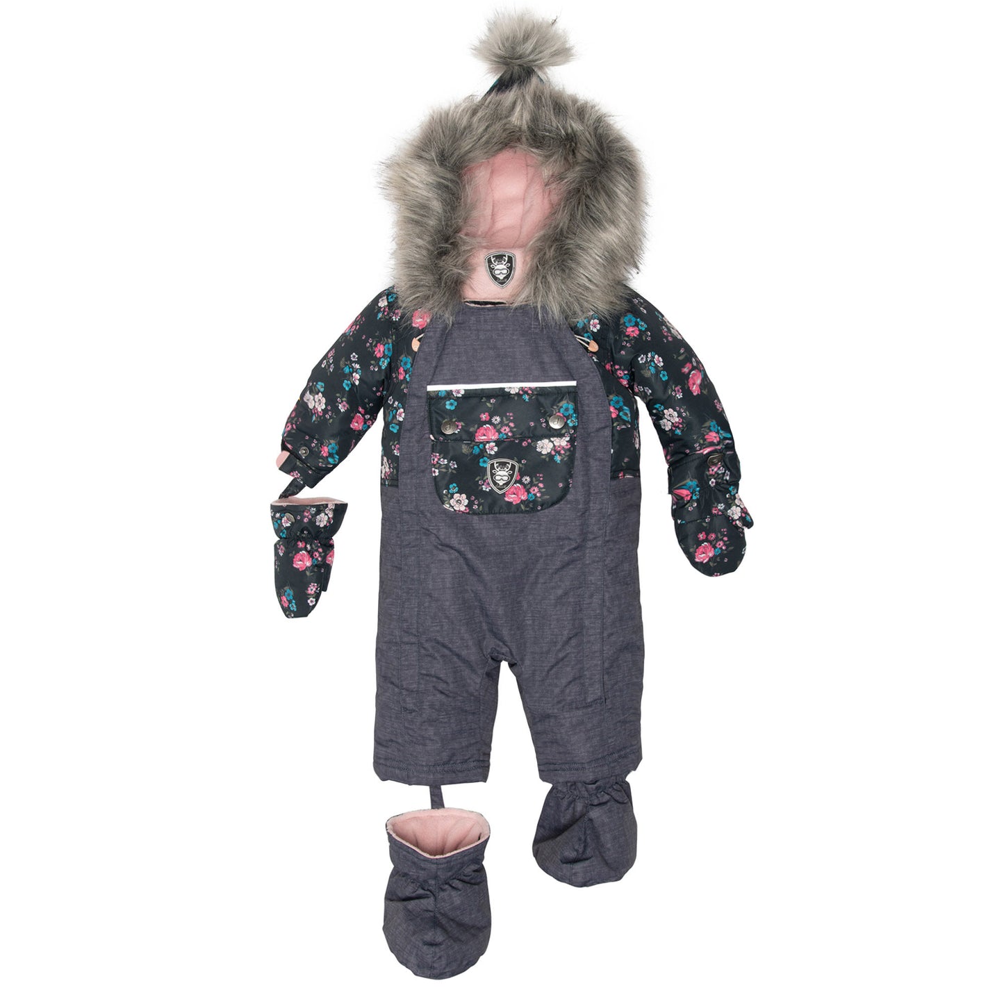 HABIT DE NEIGE 1 PIÈCE « Gris texturé et imprimé de fleurs » D10H702-003 - 6 à 24 mois