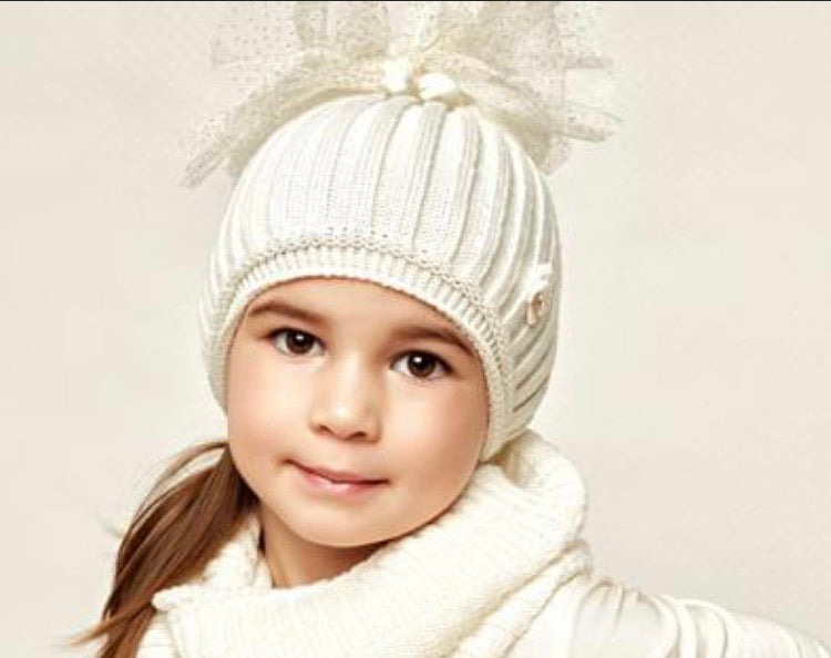 Tuque/Cache-cou Boucle en tule -Beige - 18/24 mois