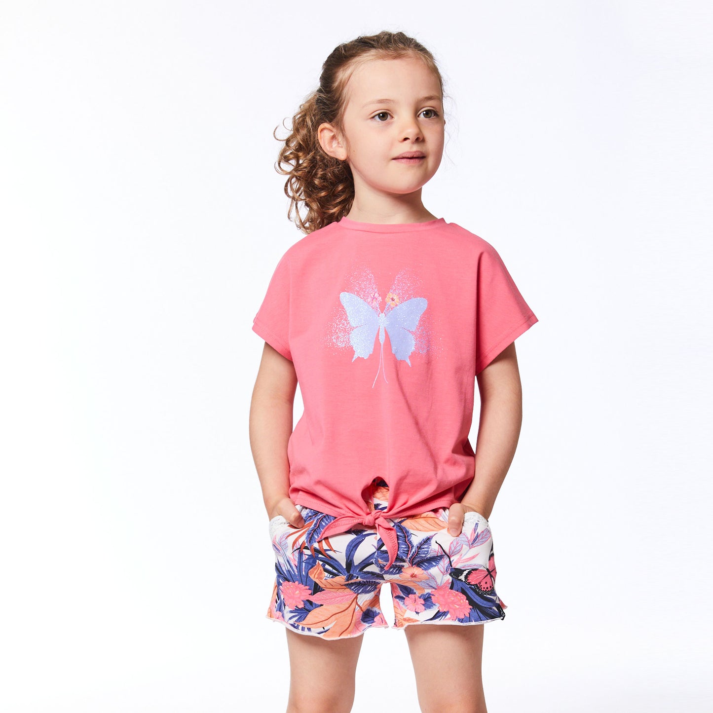 Culotte courte avec poche et détail au crochet E30K25-054 - Fleurs papillons - 2 à 14 ans
