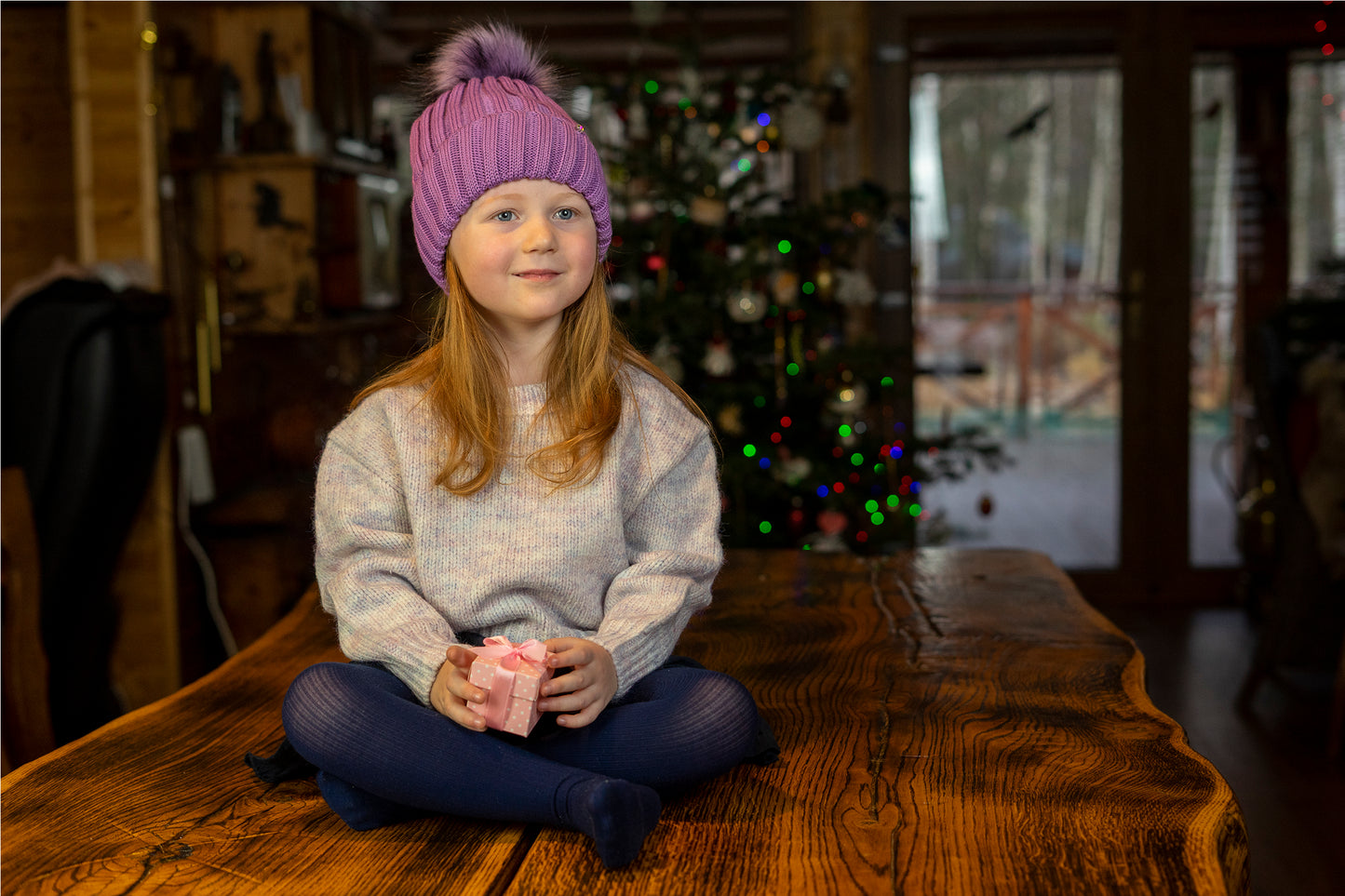 Tuque avec pompon naturel - 3/5 ans à 9 ans + (Adulte) - Lavande