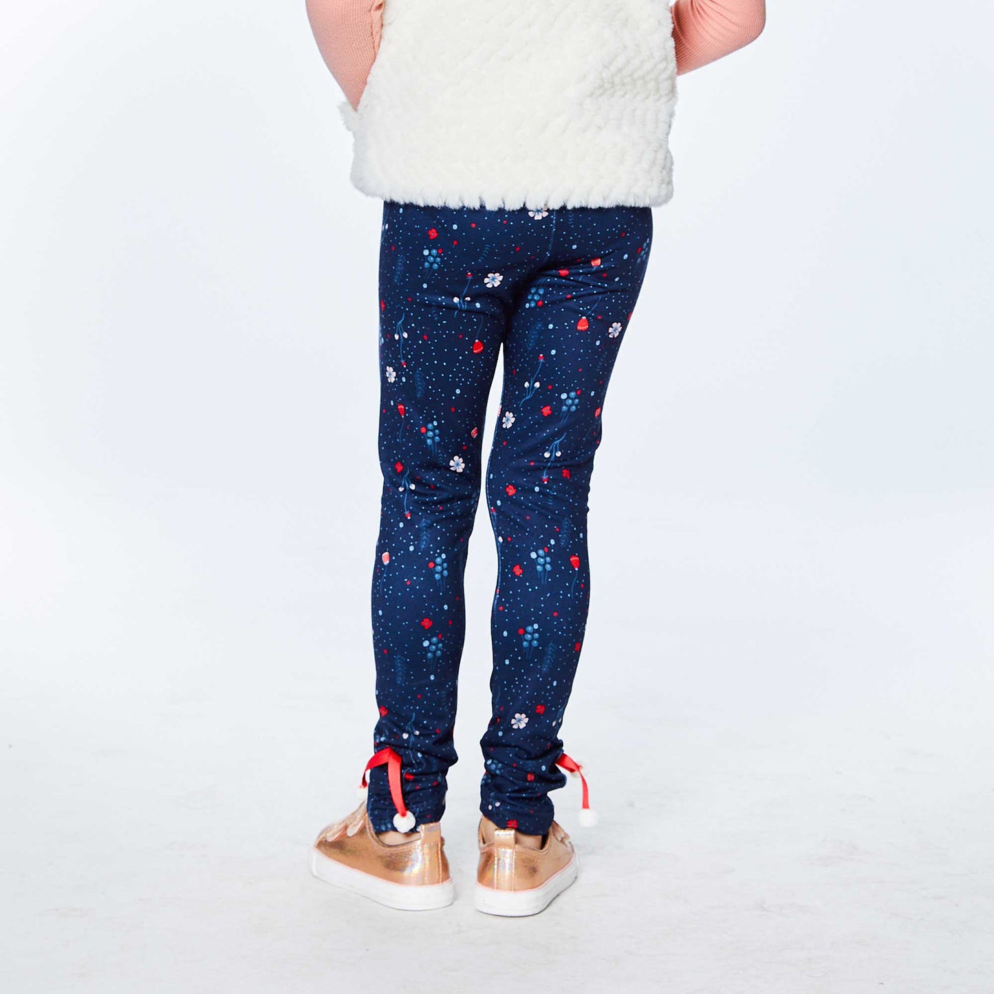 Legging avec pompons au bas E20H61-036 - Imprimé fleurs - 3 à 12 ans