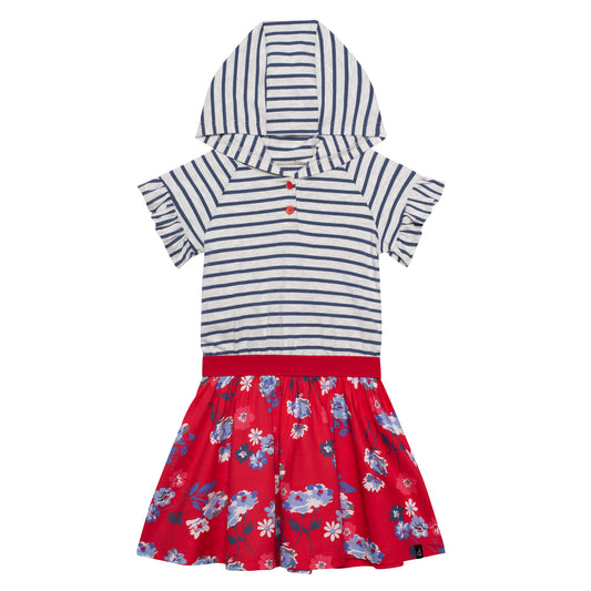 Robe avec capuchon E30G92-052 - Rayé indigo et avoine - 2 à 12 ans