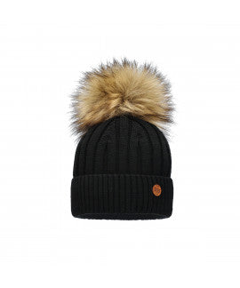Tuque avec pompon naturel - 3/5 ans à 9 ans + (Adulte) - Noir