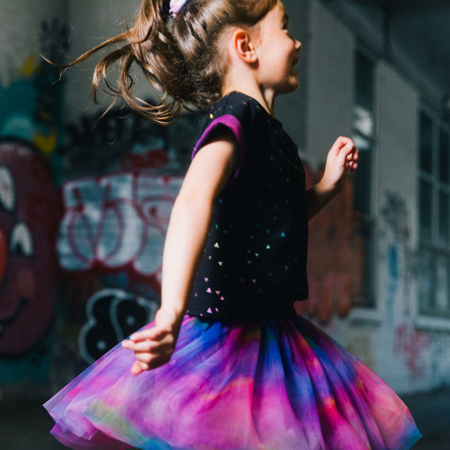 Robe avec jupe imprimée en tulle E30J91-000 - Multicolore - 2 à 14 ans