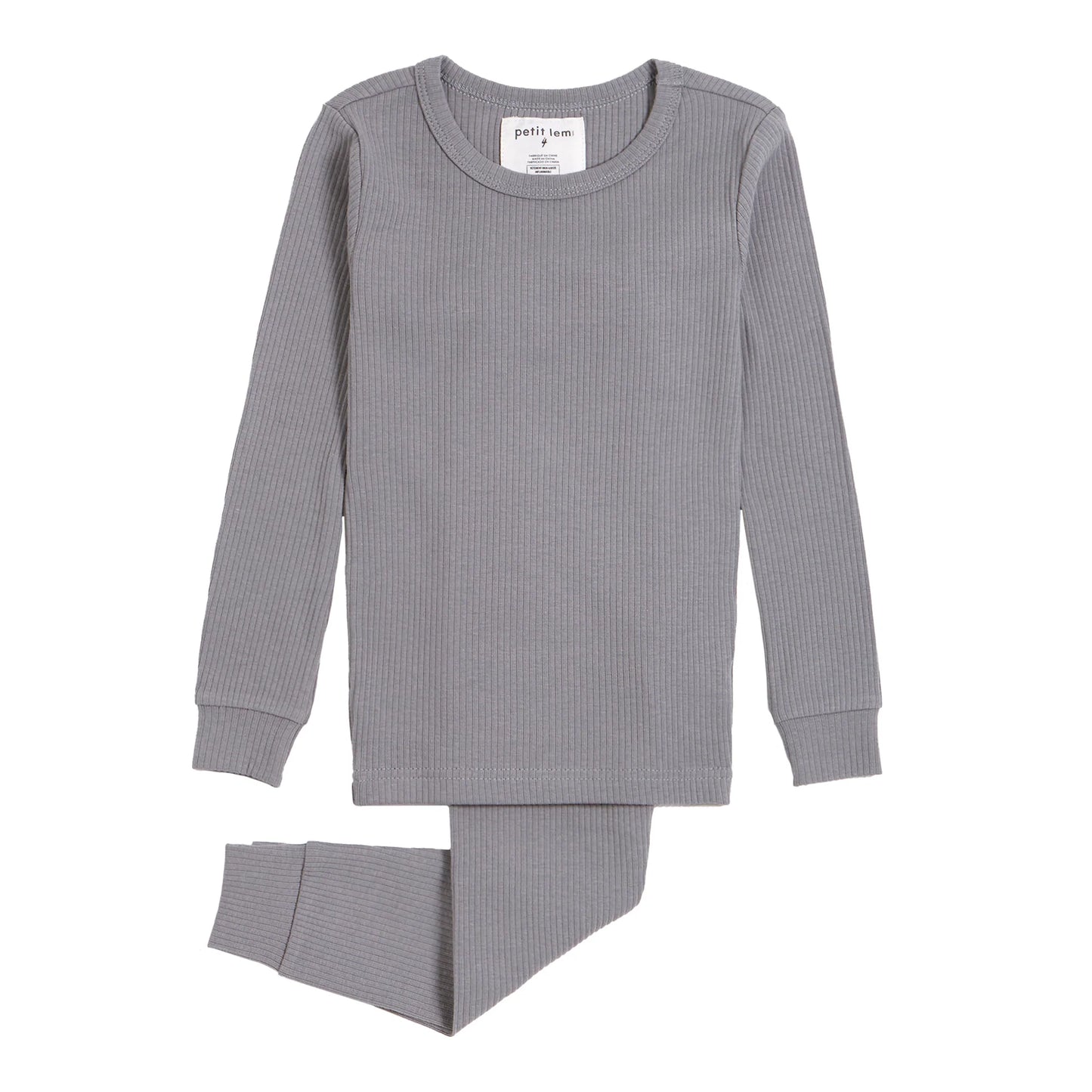 Pyjama 2 Pièces en Coton Biologique, Gris Côtelé - 2 à 14 ans