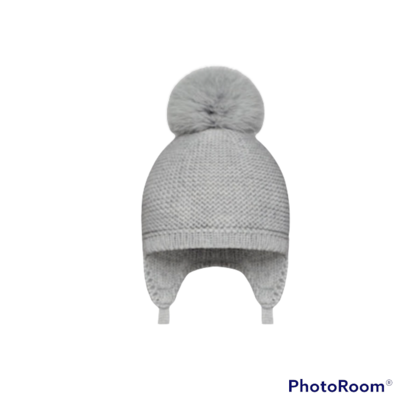 Tuque à oreilles avec pompon en fourrures lapin - Gris