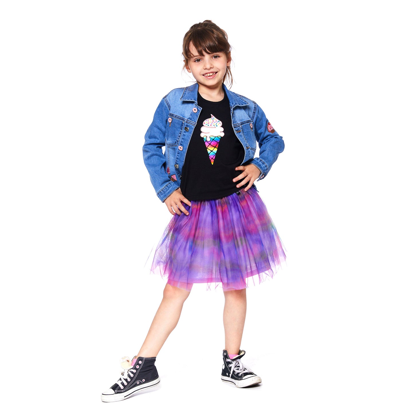 Jupe imprimée en tulle E30J80-087 - Multicolore - 2 à 14 ans